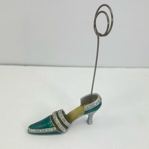 STUNNING GREEN AND SILVER HIGH HEEL STILETTO SHOE CARD OR PHOTO HOLDER